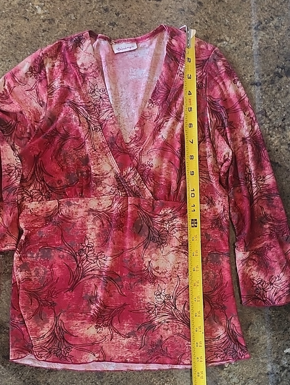 Women’s Y2K Red Surplice Neck Bell Sleeve Blouse - Elegant Printed Top - Picture 8 of 8
